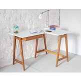 Luka hoekbureau in marineblauw met eiken poten en lade | 115x85x75cm | FSC gecertificeerd