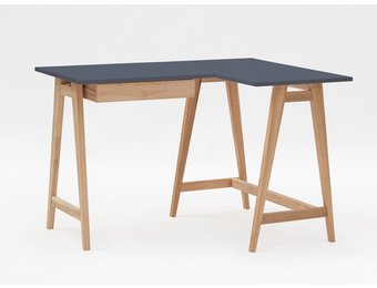 Luka hoekbureau essenhout poten, grafiet kleur, met lade - 115x85 cm
