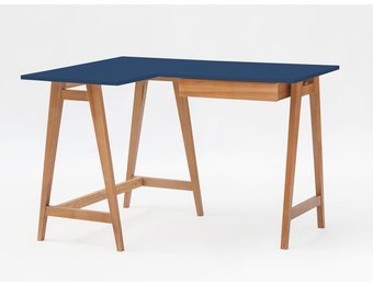 Luka hoekbureau in marineblauw met eiken poten - 115x85x75cm