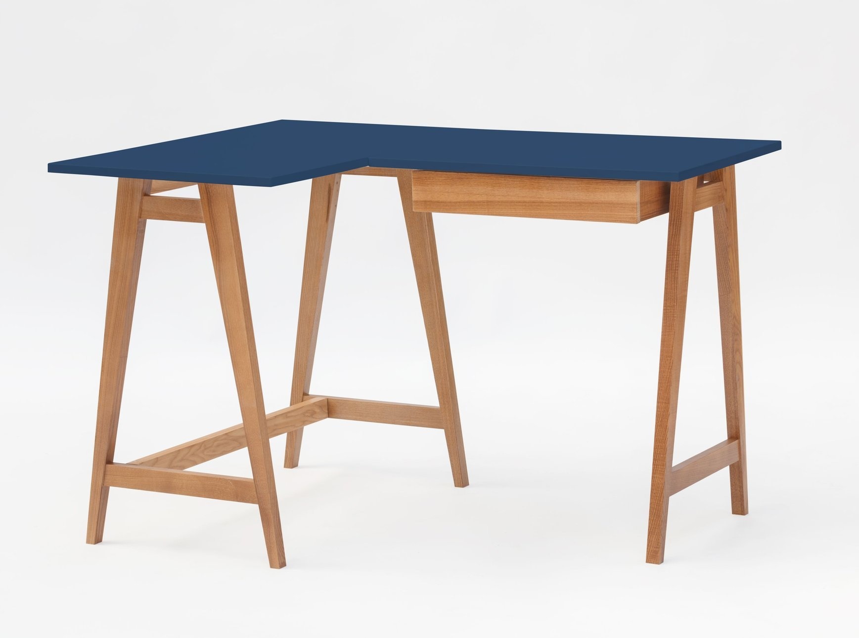 Luka hoekbureau in marineblauw met eiken poten - 115x85x75cm