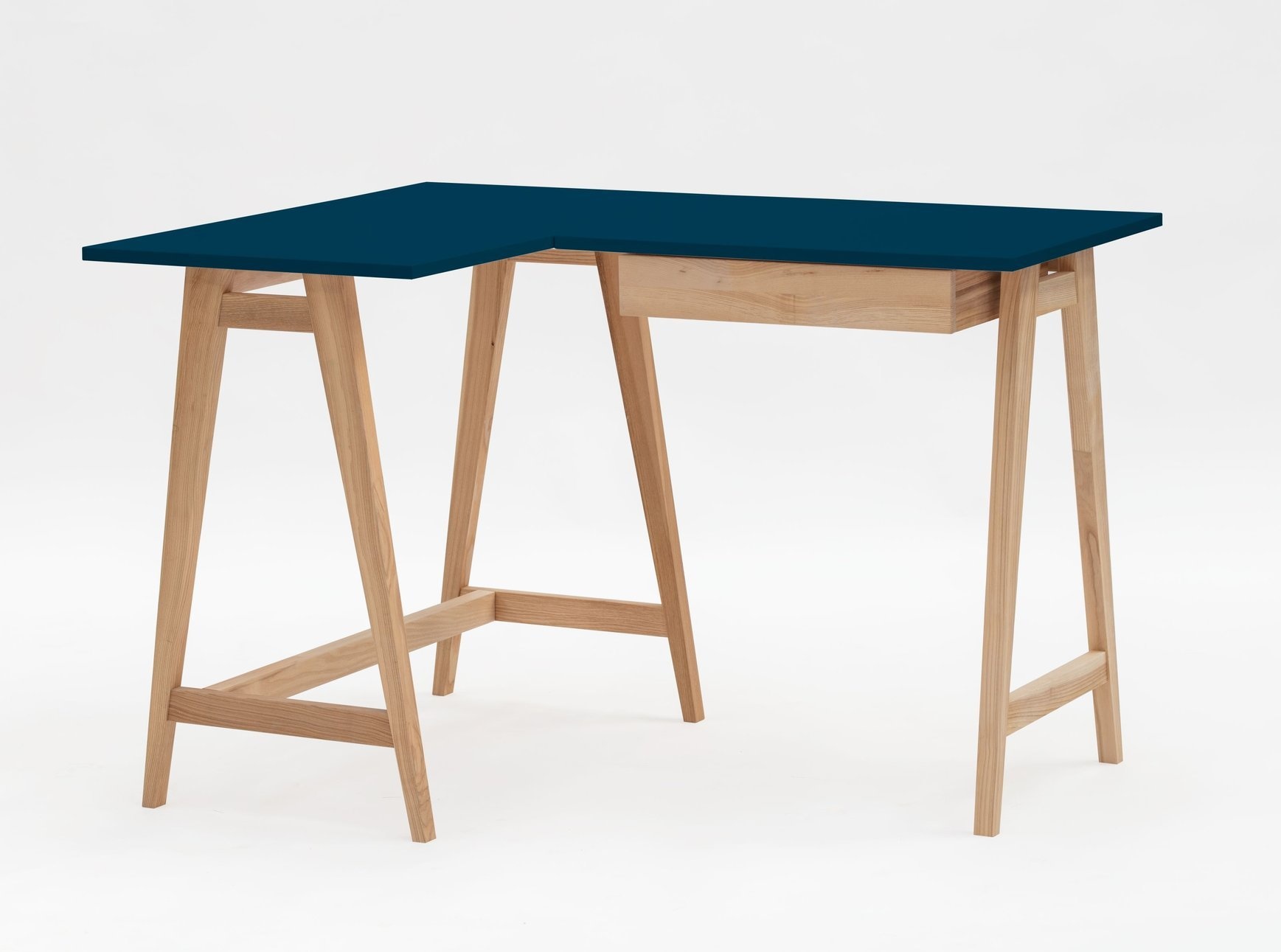 Luka hoekbureau links - 115x85cm - Petrolblauw & essenhout poten