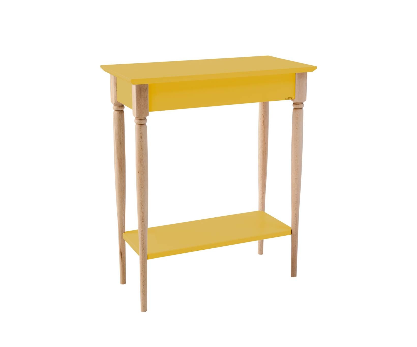 Mamo Consoletafel - Bezem Geel | Natuurlijk Beukenhout Poten - 65x35x74cm