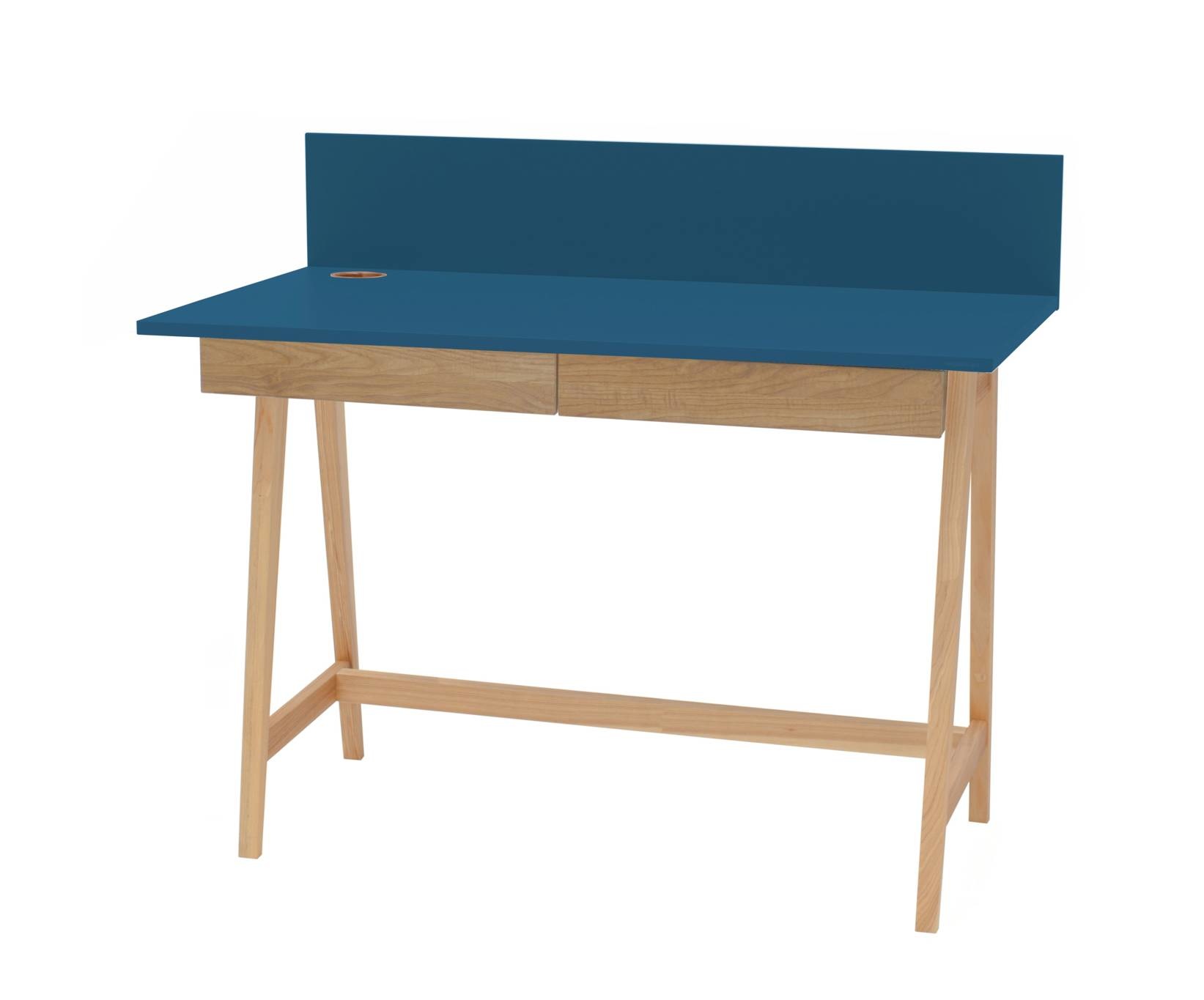 Luka Petrolblauw Bureau - 110cm breed, met essenhout poten & 2 lades