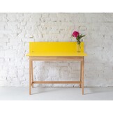 Luka Petrolblauw Bureau - 110cm breed, met essenhout poten & 2 lades