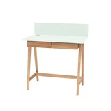 Luka Schrijftafel in Vluchtige Munt met Essenhouten poten - 85cm breed, 2 lades, FSCMIX gecertificeerd