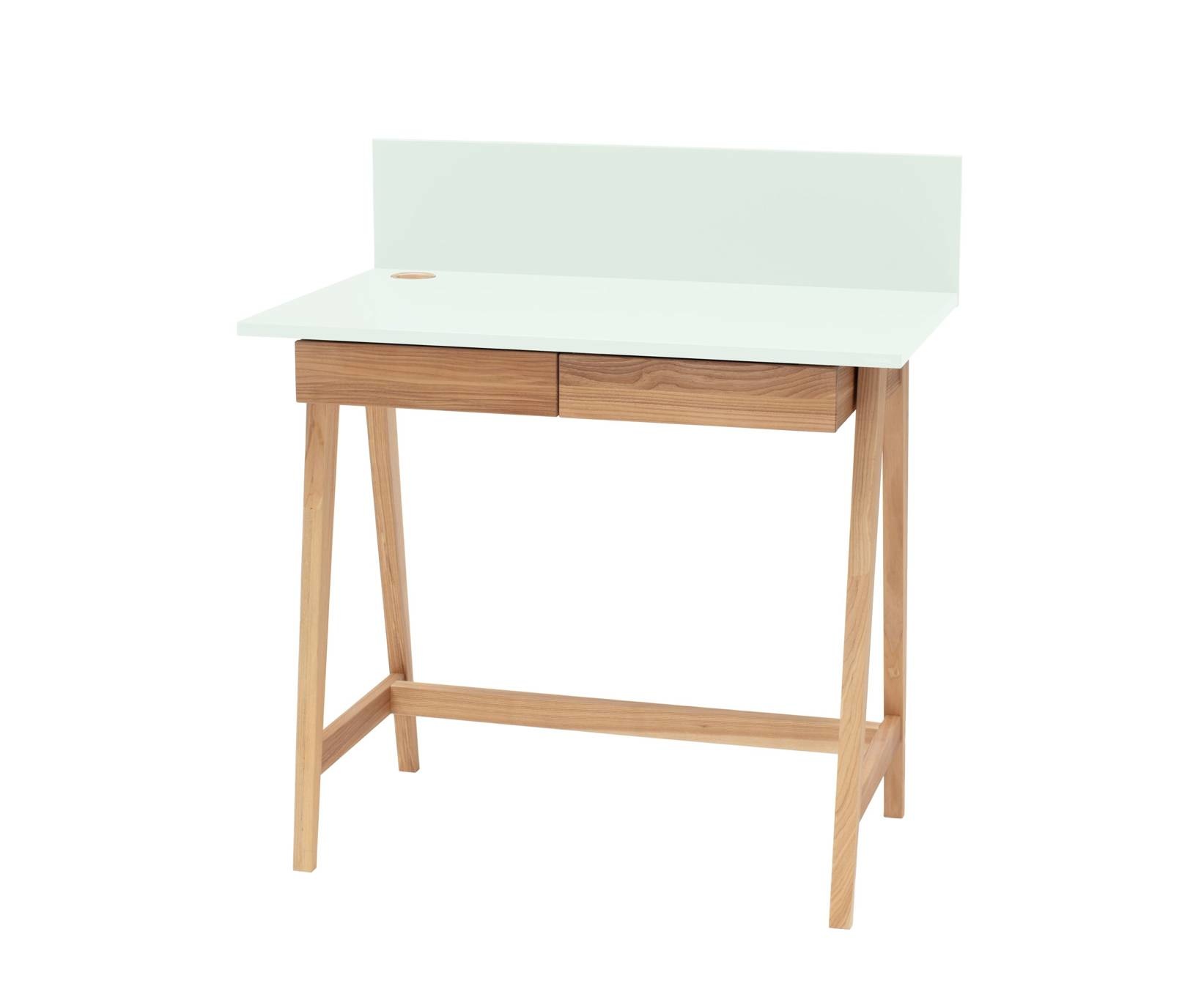 Luka Schrijftafel in Vluchtige Munt met Essenhouten poten - 85cm breed, 2 lades, FSCMIX gecertificeerd