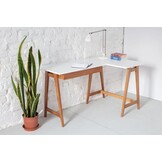 Luka Roze Hoekbureau - Rechts - Eiken poten - Houten lades.