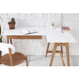 Luka Roze Hoekbureau - Rechts - Eiken poten - Houten lades.