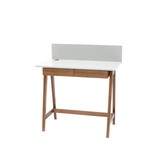 Luka Schrijftafel | Essenhout & MDF | Wit | Eiken poten | Met lades