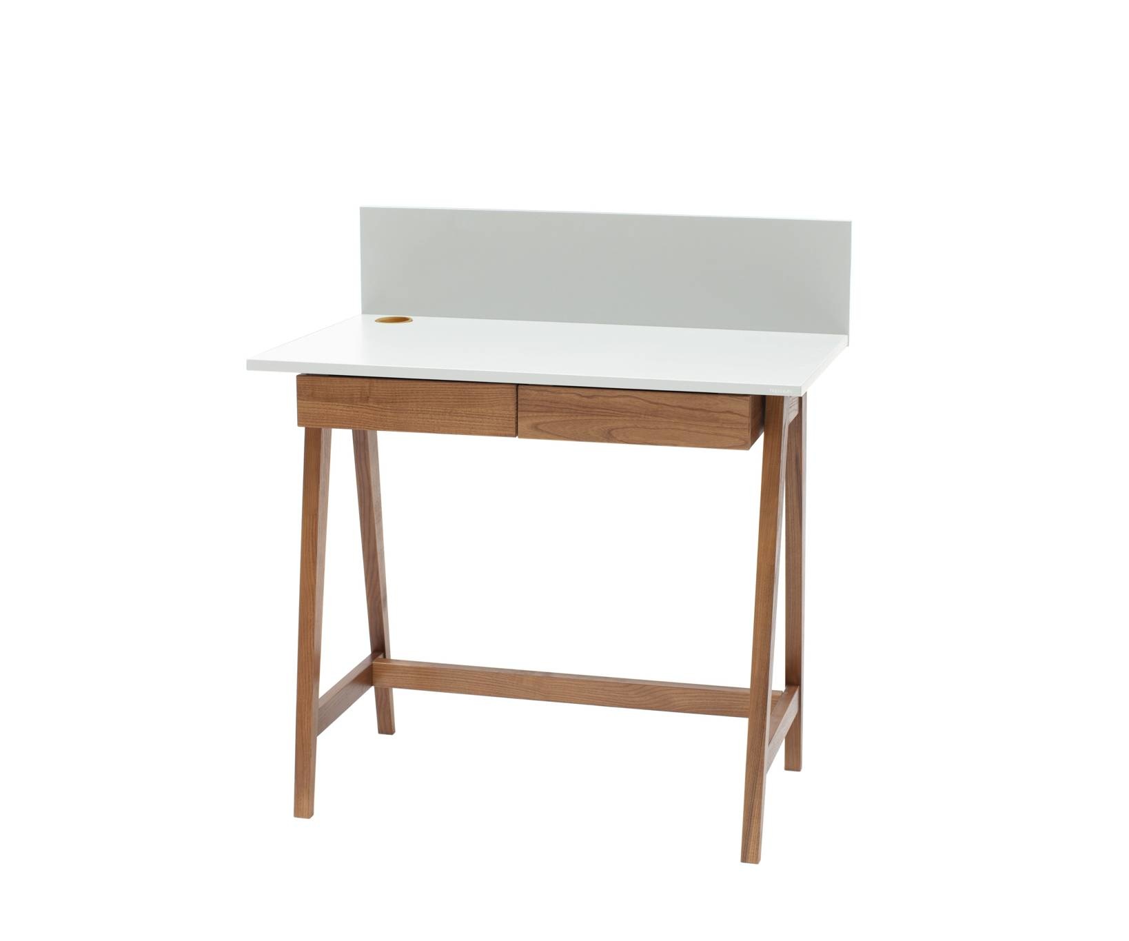Luka Schrijftafel | Essenhout & MDF | Wit | Eiken poten | Met lades