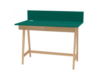 Luka schrijfbureau, zeegroen essenhout poten, 110cm breed met lades - FSCMIX gecertificeerd