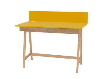 Luka Schrijftafel - 110cm breed, bezem geel, essenhout poten