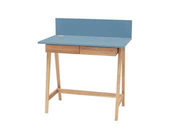 Luka zachtblauw bureau met essenhouten poten - 85 cm breed met 2 lades