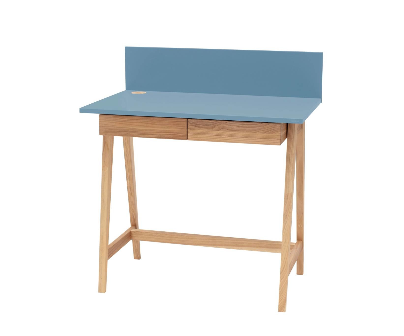 Luka zachtblauw bureau met essenhouten poten - 85 cm breed met 2 lades