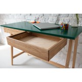 Luka zachtblauw bureau met essenhouten poten - 85 cm breed met 2 lades