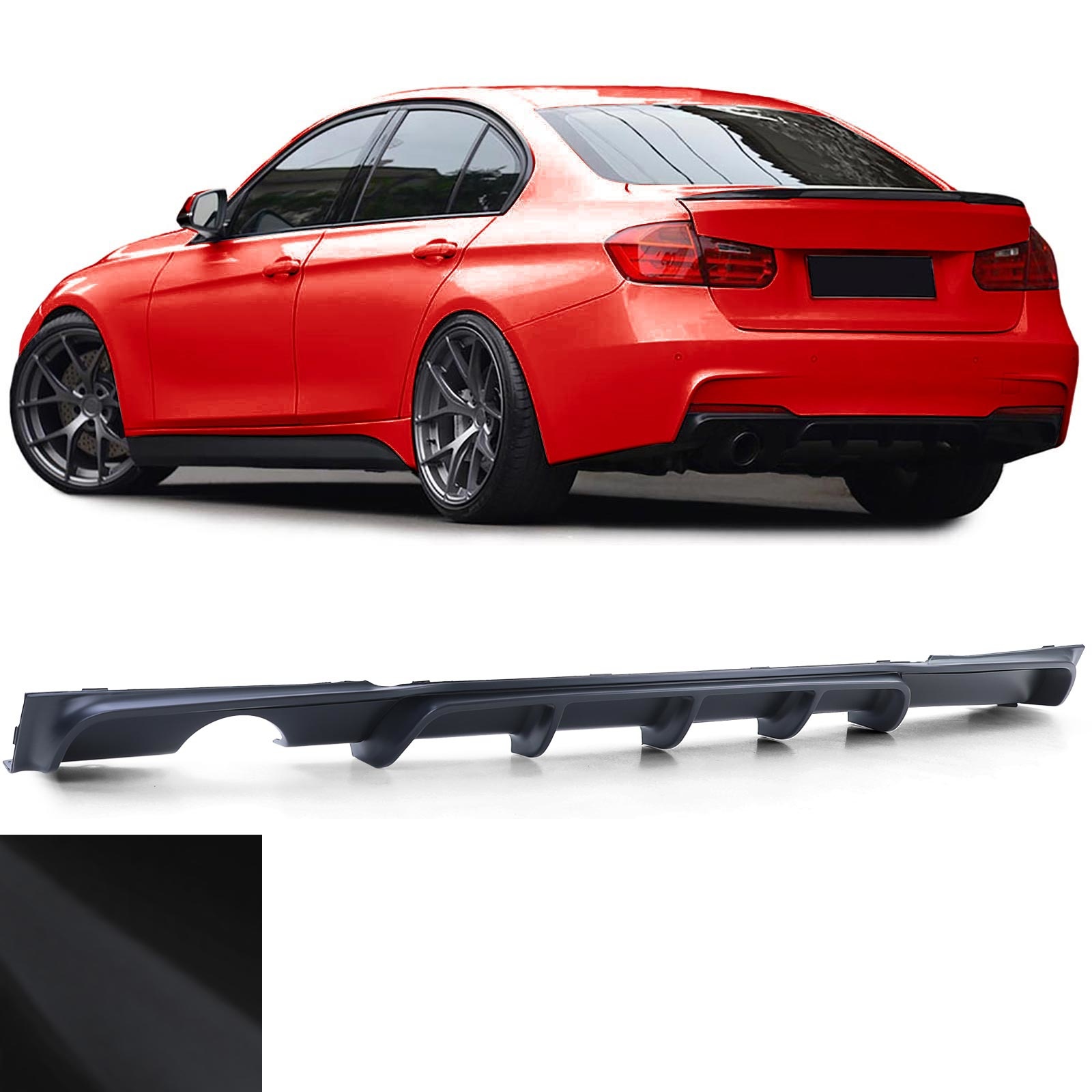 Achterdiffusor - BMW 3-serie F30 F31 - Zwart mat - Enkele uitlaatuitsparing