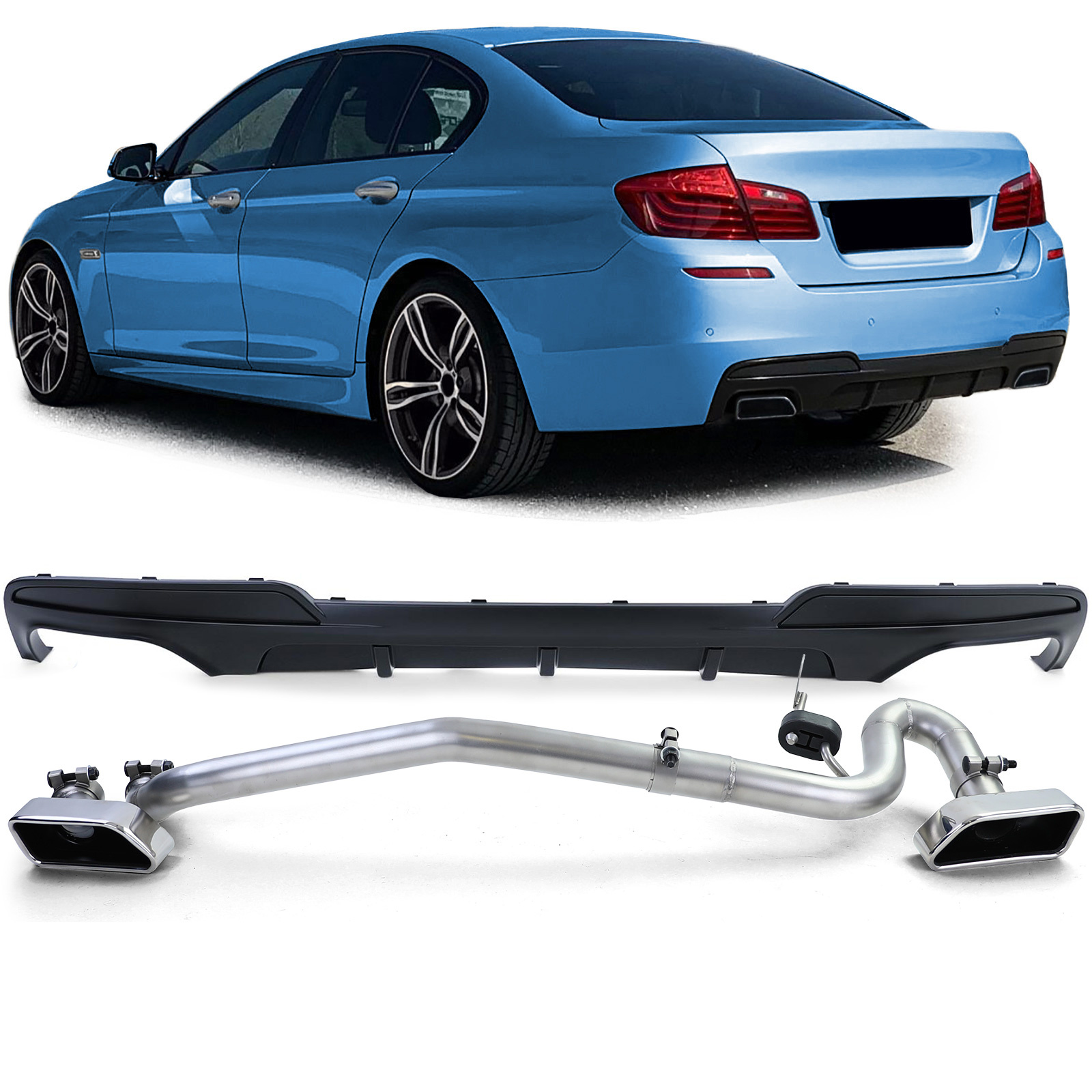 Diffusor met uitlaat - BMW F10 F11 520-530 - Roestvrij staal - Zwart mat