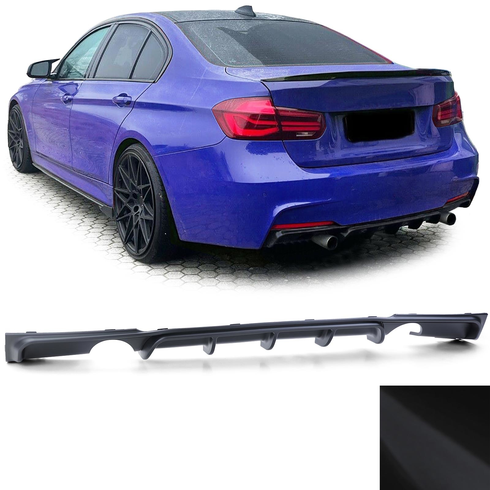 Achterdiffusor - BMW 3 Serie F30 F31 335i 340i - Zwart Mat - Met Uitsparing - 100% Passend