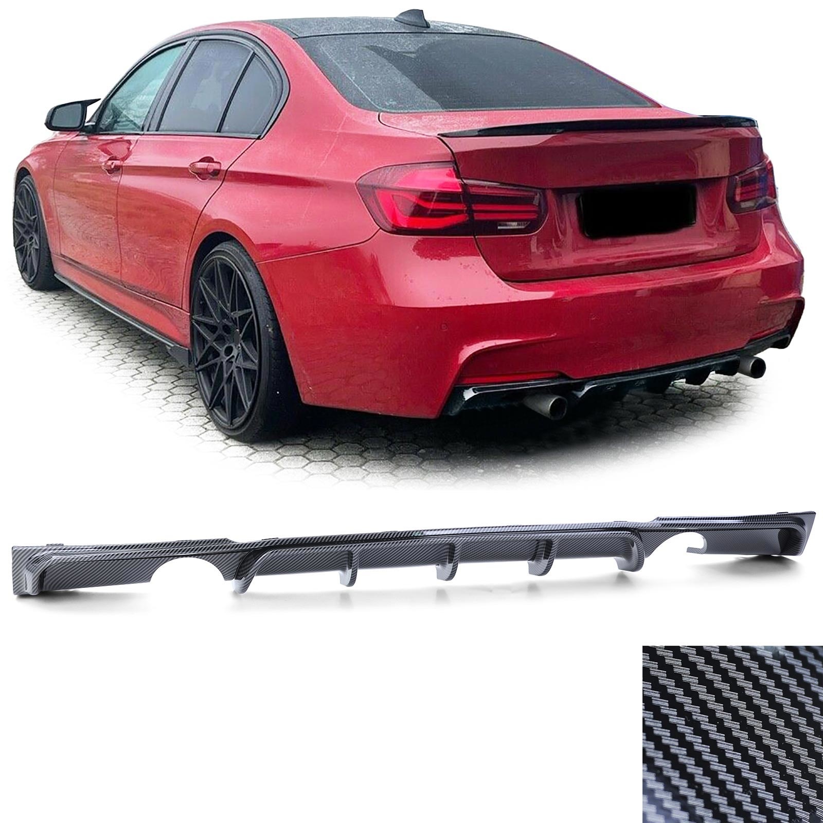 Achterdiffusor - BMW 3 Serie F30 F31 335i 340i - Performance Carbon-look - Met uitsparingen
