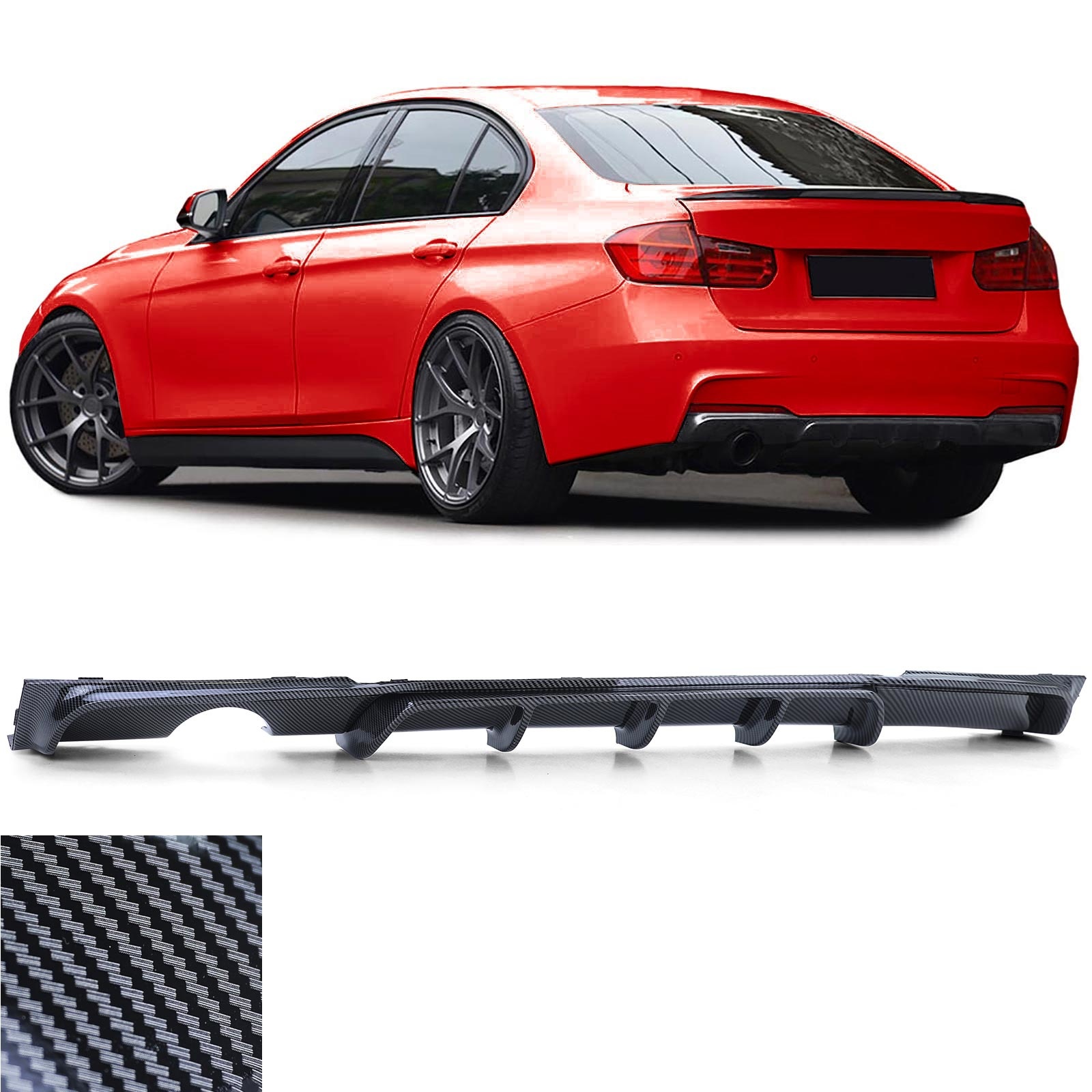 Achterdiffusor - BMW 3 Serie F30 F31 2011-2019 - Performance carbon-look - Enkele uitlaatuitsparing