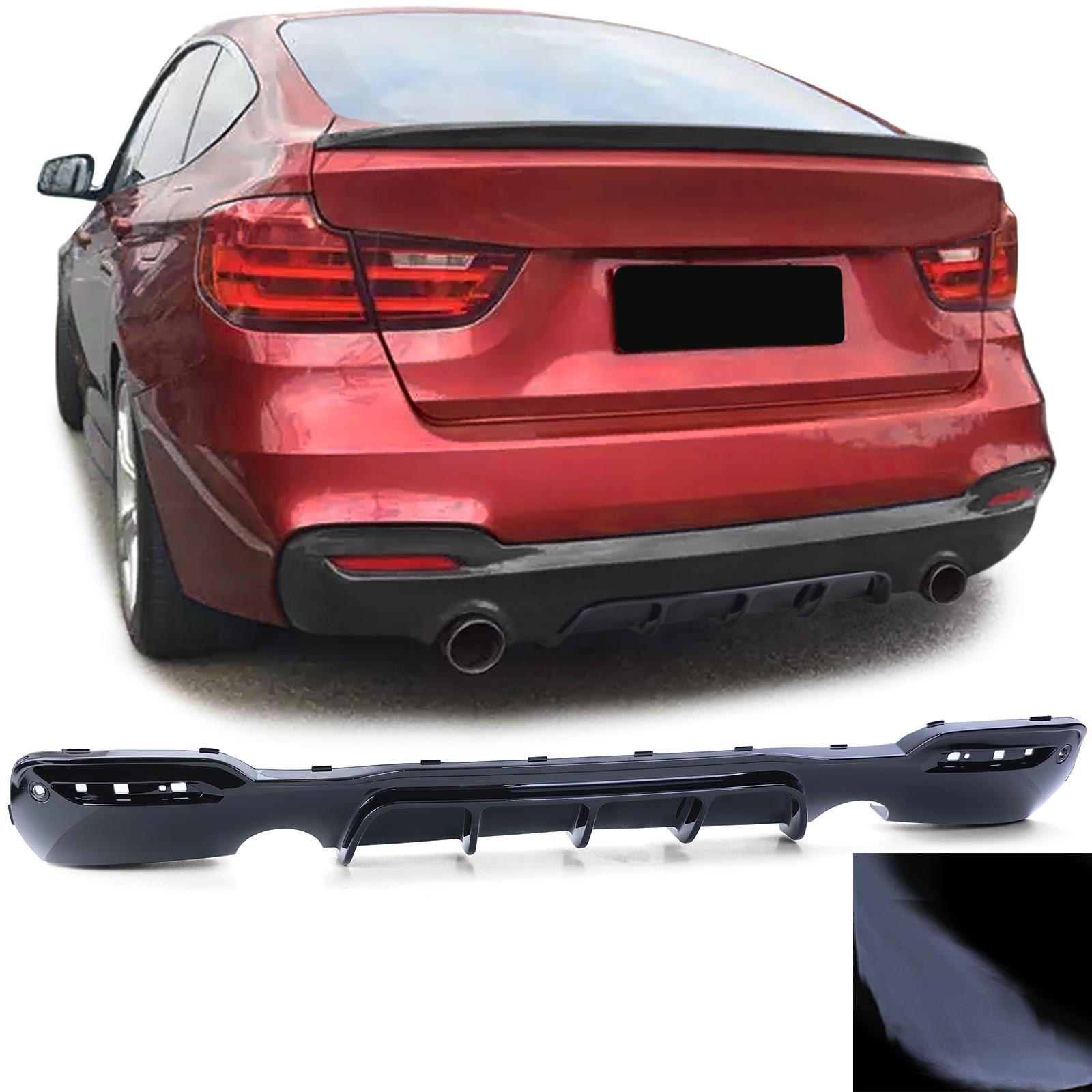 Achterdiffusor - BMW 3 Serie GT F34 340i - Zwarte Glans - ABS-kunststof
