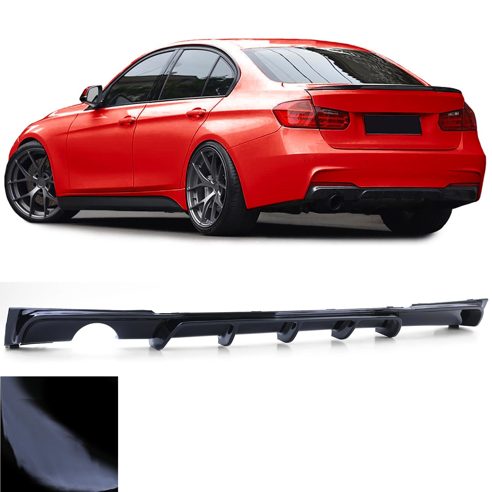 Achterdiffusor - BMW 3-serie F30 F31 - Zwarte glans - Enkele uitlaatuitsparing