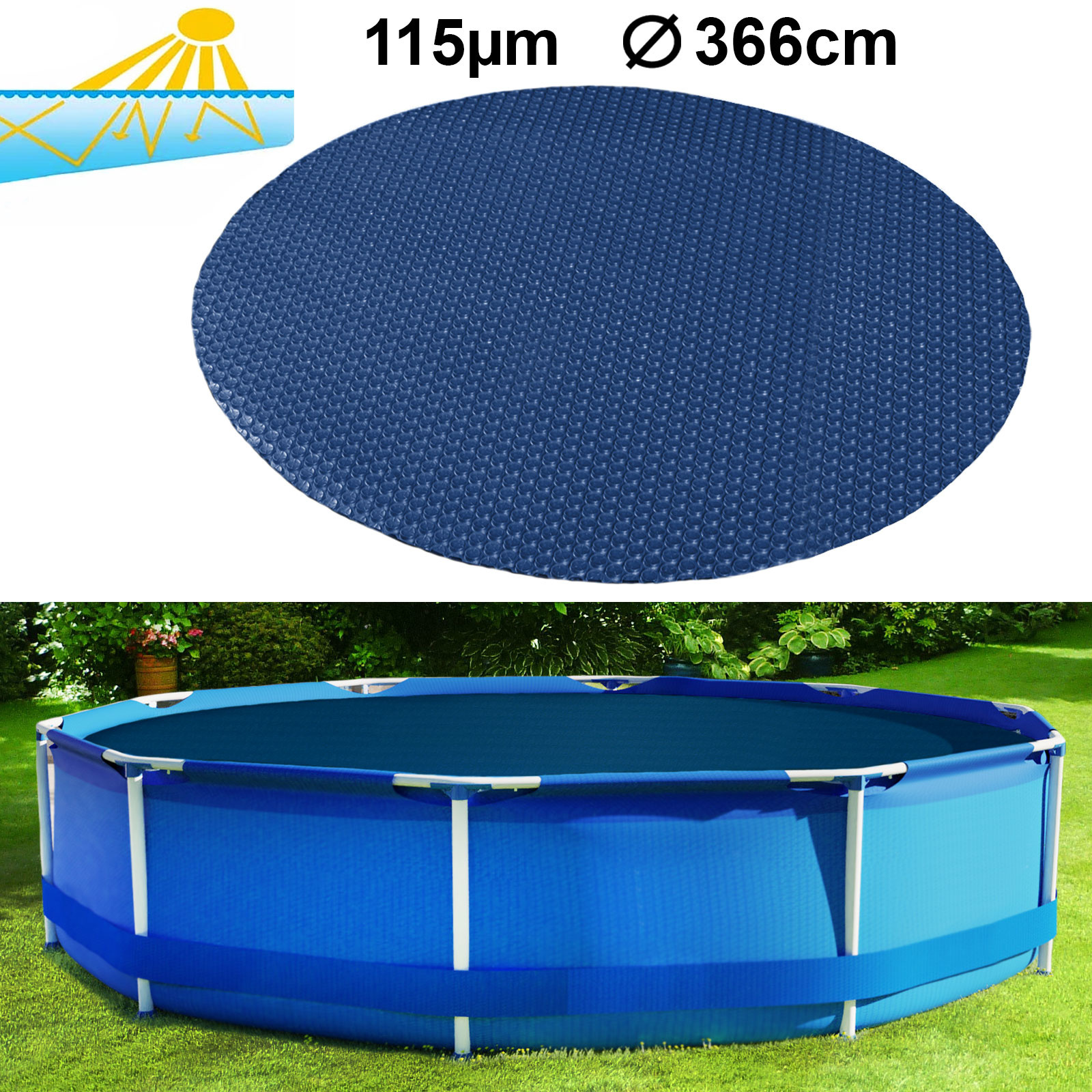 RAMROXX zwembadafdekking verwarmend zwart/blauw - 366 cm