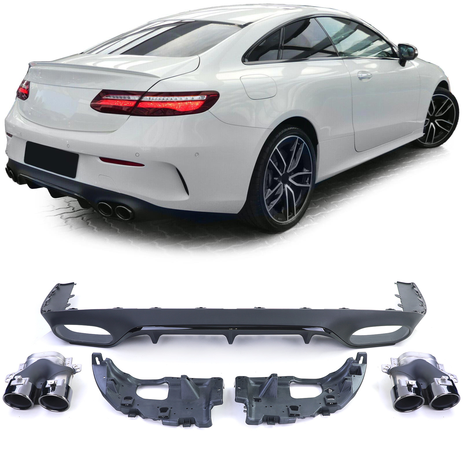 Achterdiffusor - Mercedes E Coupé C238 - Sportuitlaat - Zwart