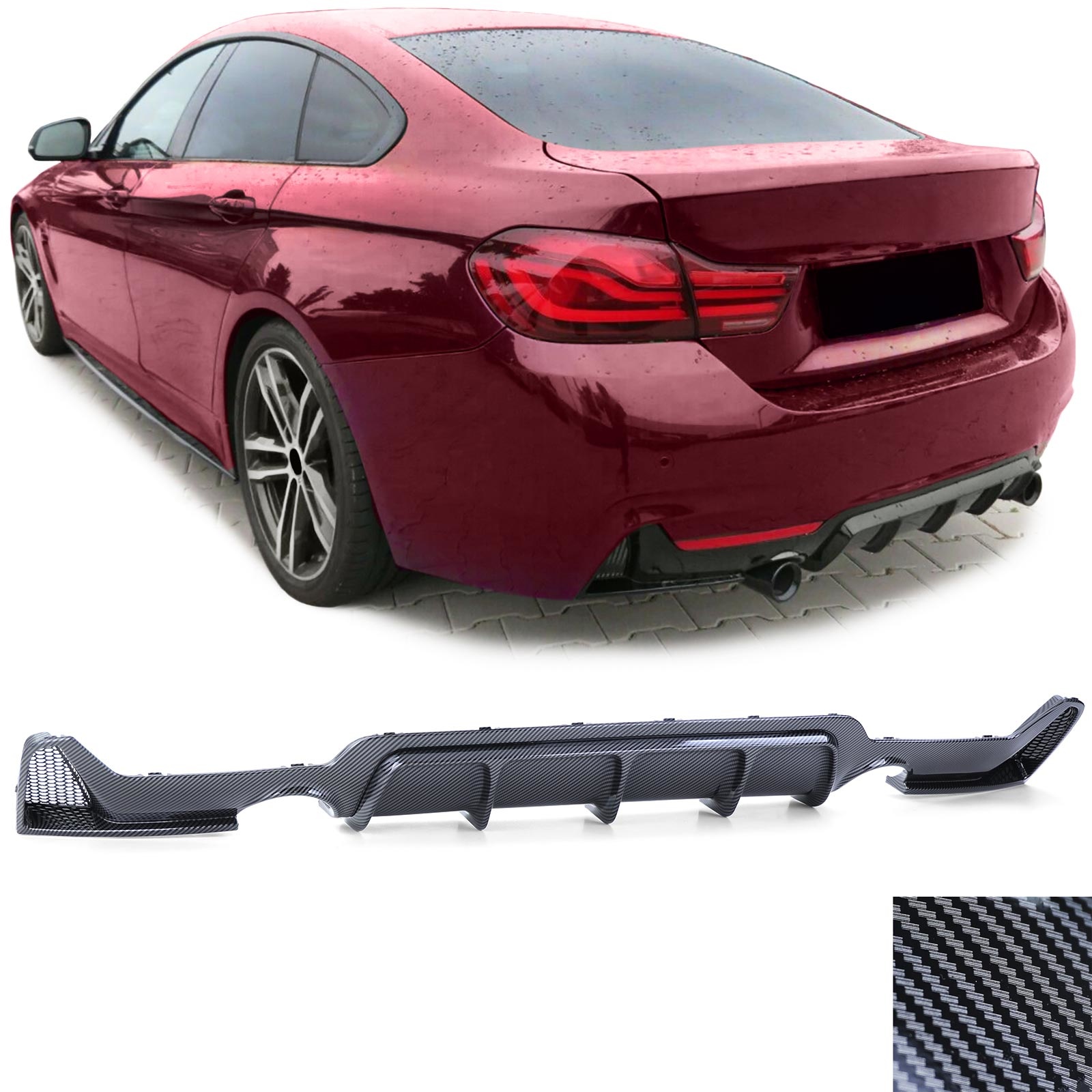 Achterdiffusor geschikt voor BMW 4 Serie F32 F33 F36 - Performance carbon - Uitsparing enkele uitlaat