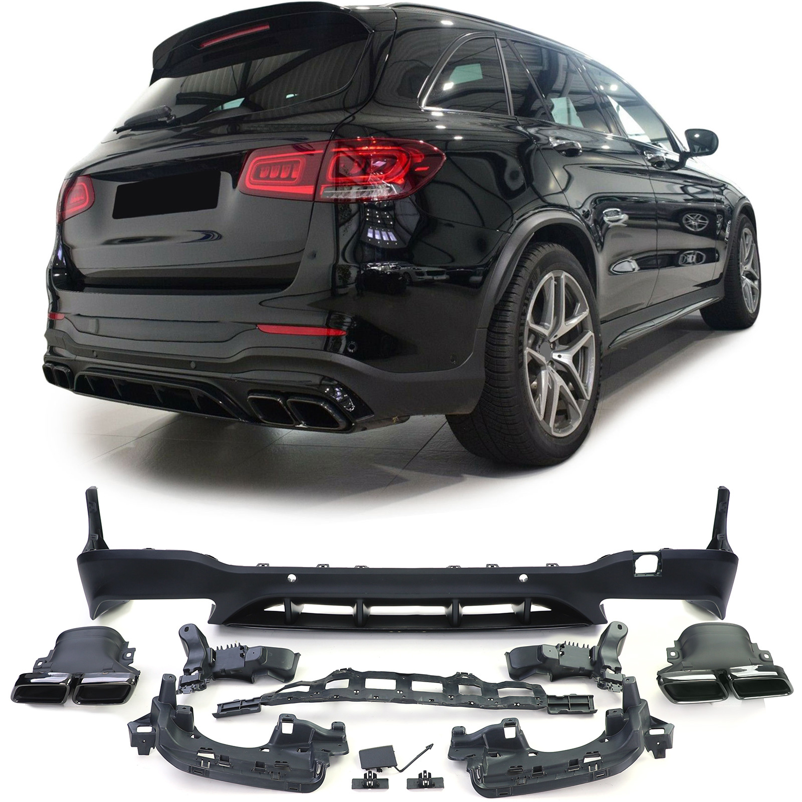 Achterdiffusor geschikt voor Mercedes GLC X253 - Sport optiek - zwart 2015-2018