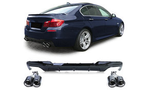 Achterdiffusor - BMW F10 F11 535i 535d - 4-pijps real carbon - Glans zwart