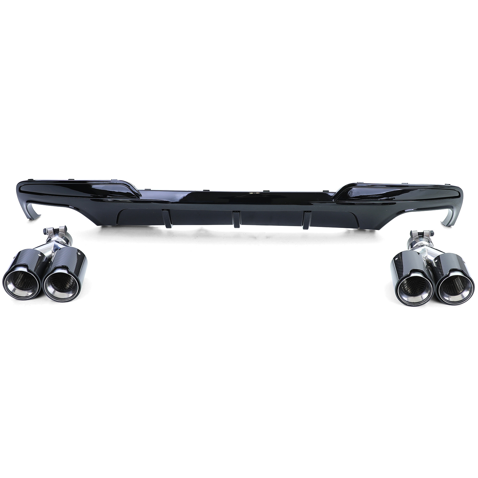 Achterdiffusor geschikt voor BMW F10 F11 535i 535d - 4-pijps real carbon - Glans zwart