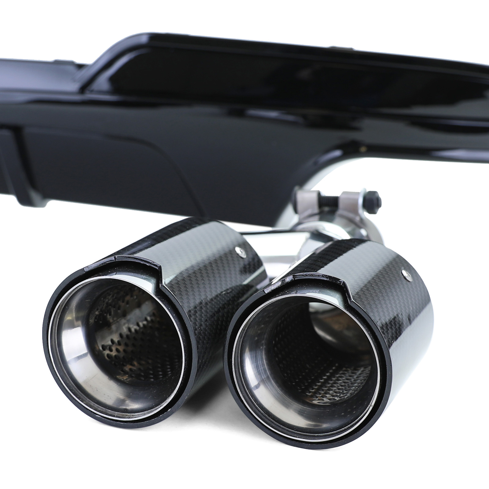 Achterdiffusor geschikt voor BMW F10 F11 535i 535d - 4-pijps real carbon - Glans zwart