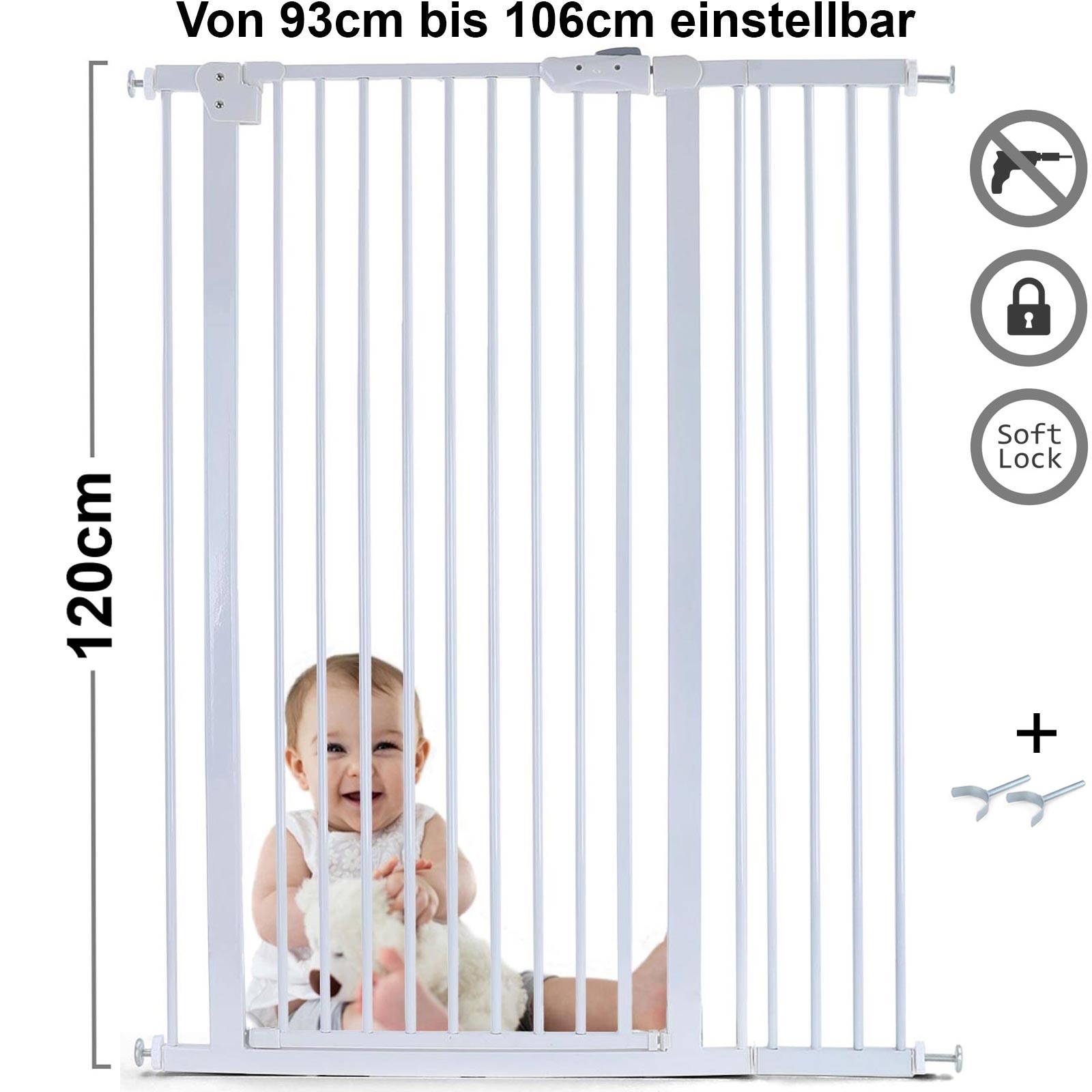 Traphek 93-106cm - metaal - wit - 120cm hoog