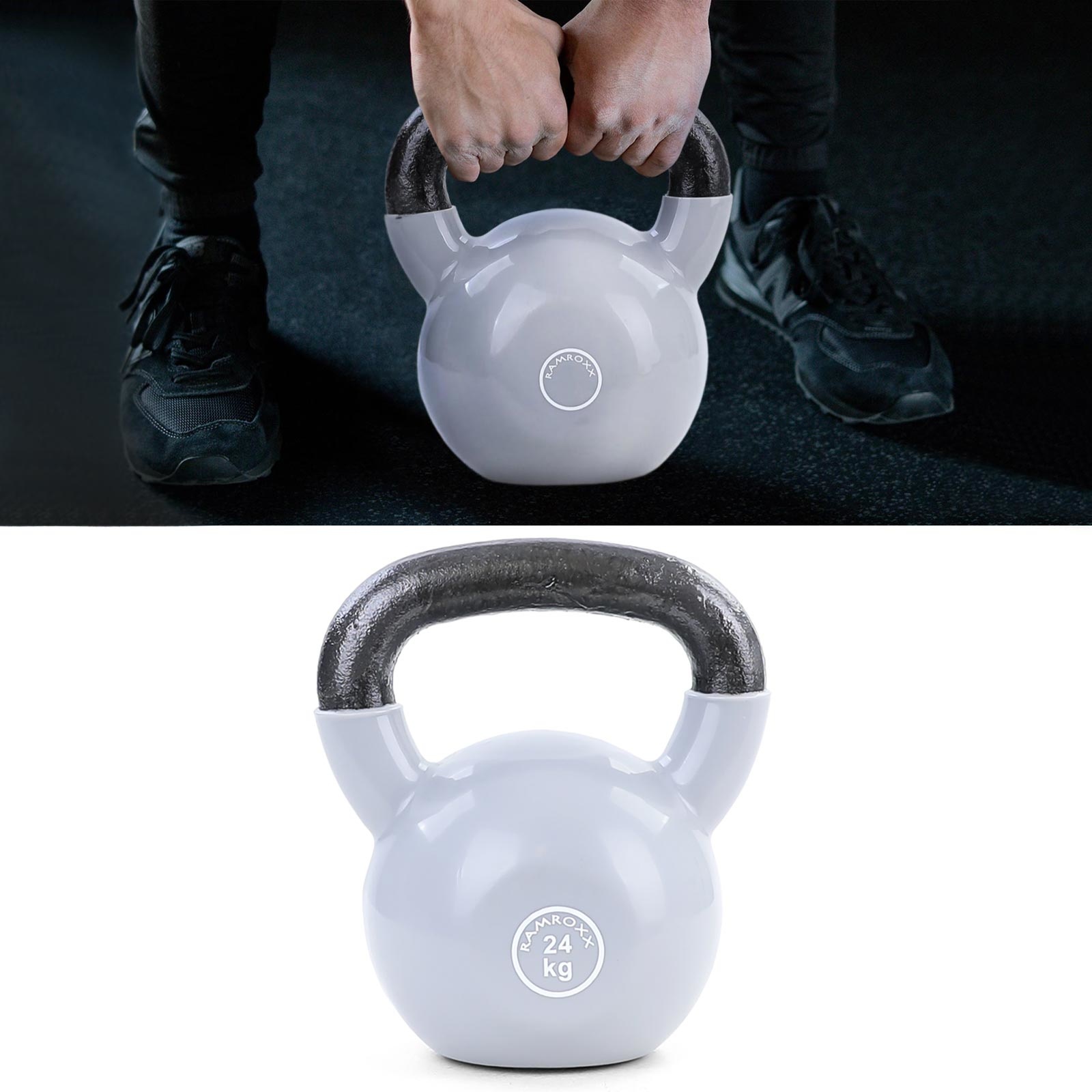 Kettlebell gietijzer 24kg - swing bar - grijs