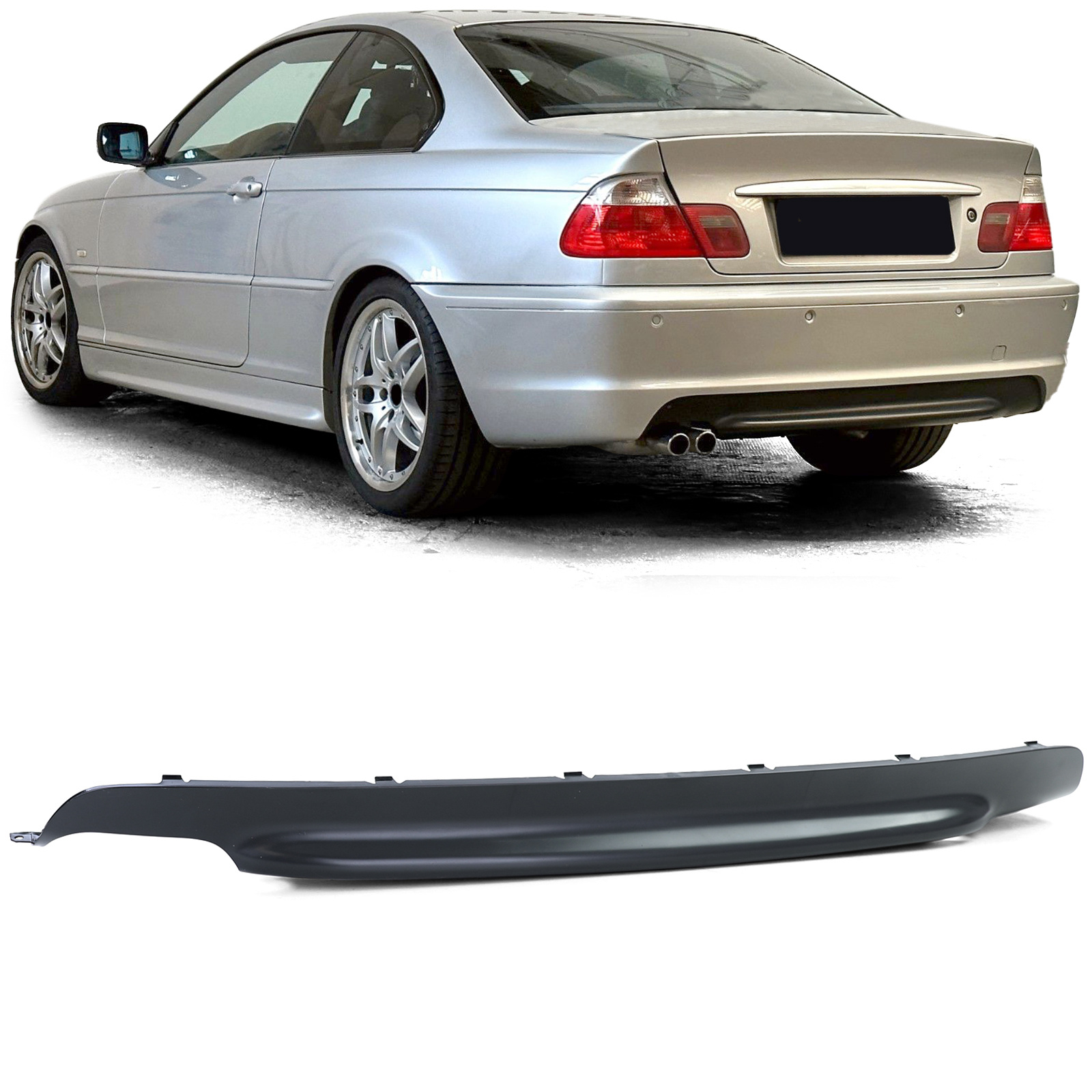 Achterdiffusor - BMW E46 M-Pakket - zwart - dubbele buisuitsparing - 19cm