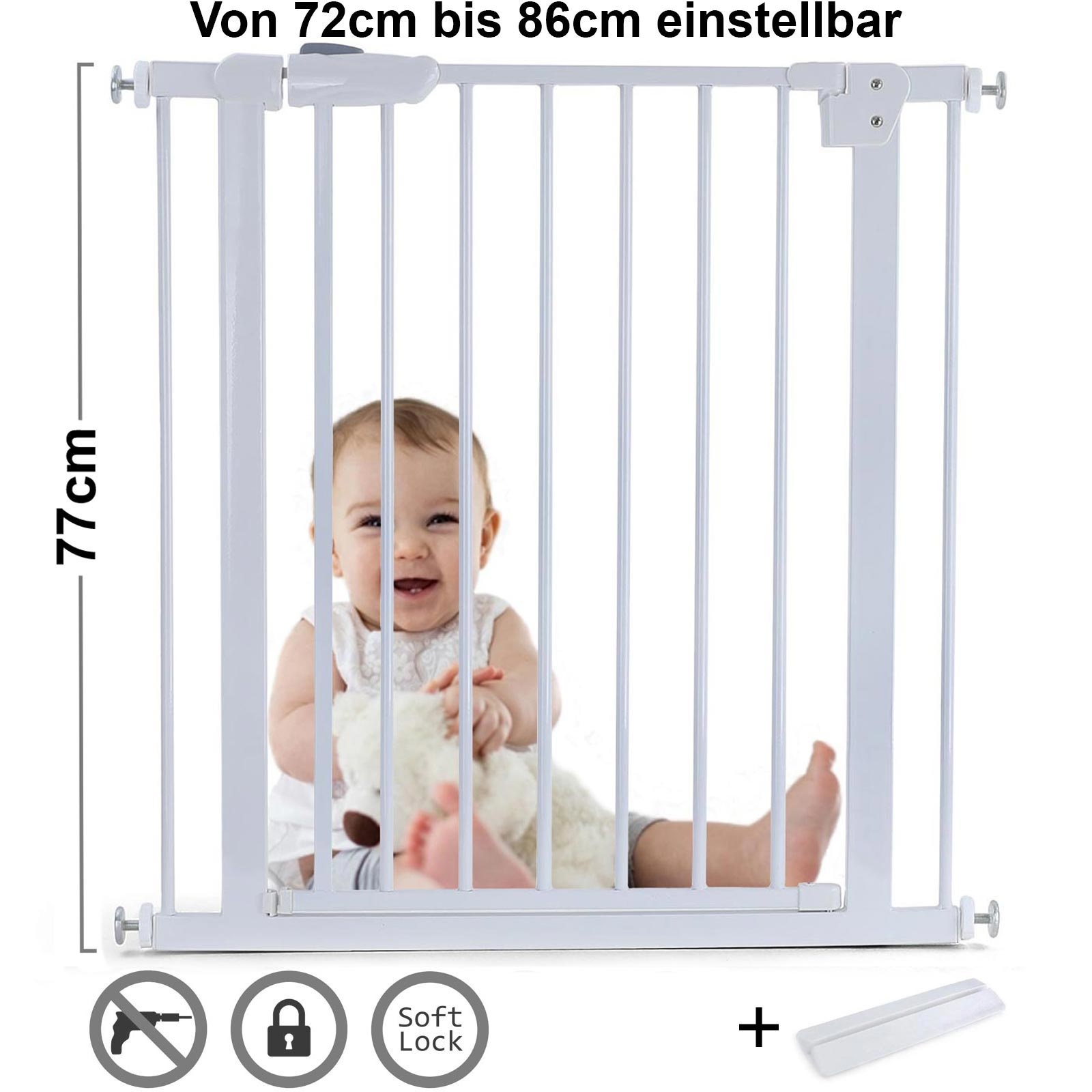 Traphek 72-86cm - deur - wit - 77cm hoog