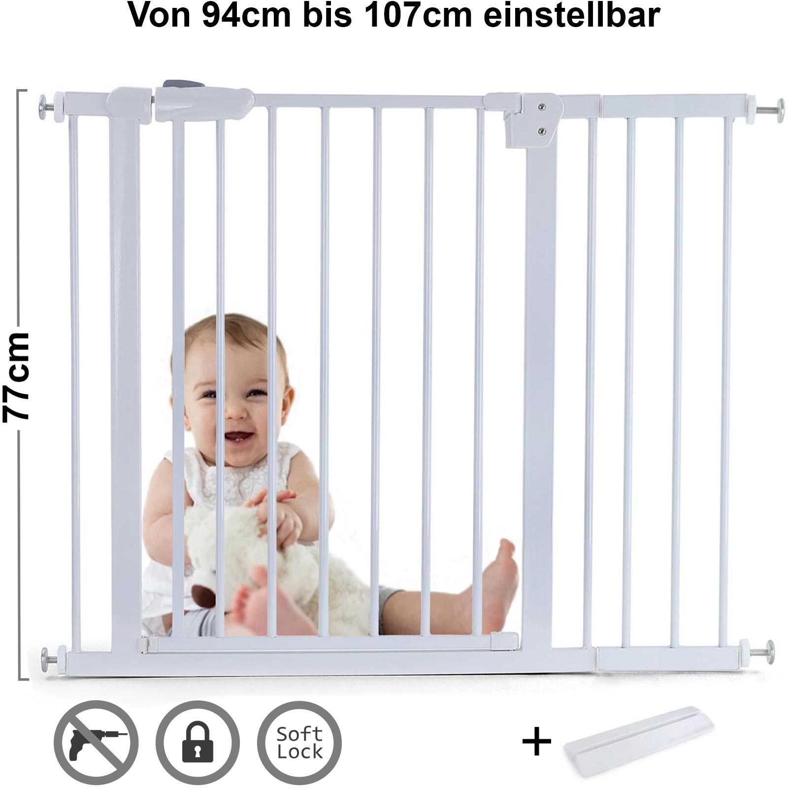 Traphek 94-107cm - incl. verlenging - wit - 77cm hoog