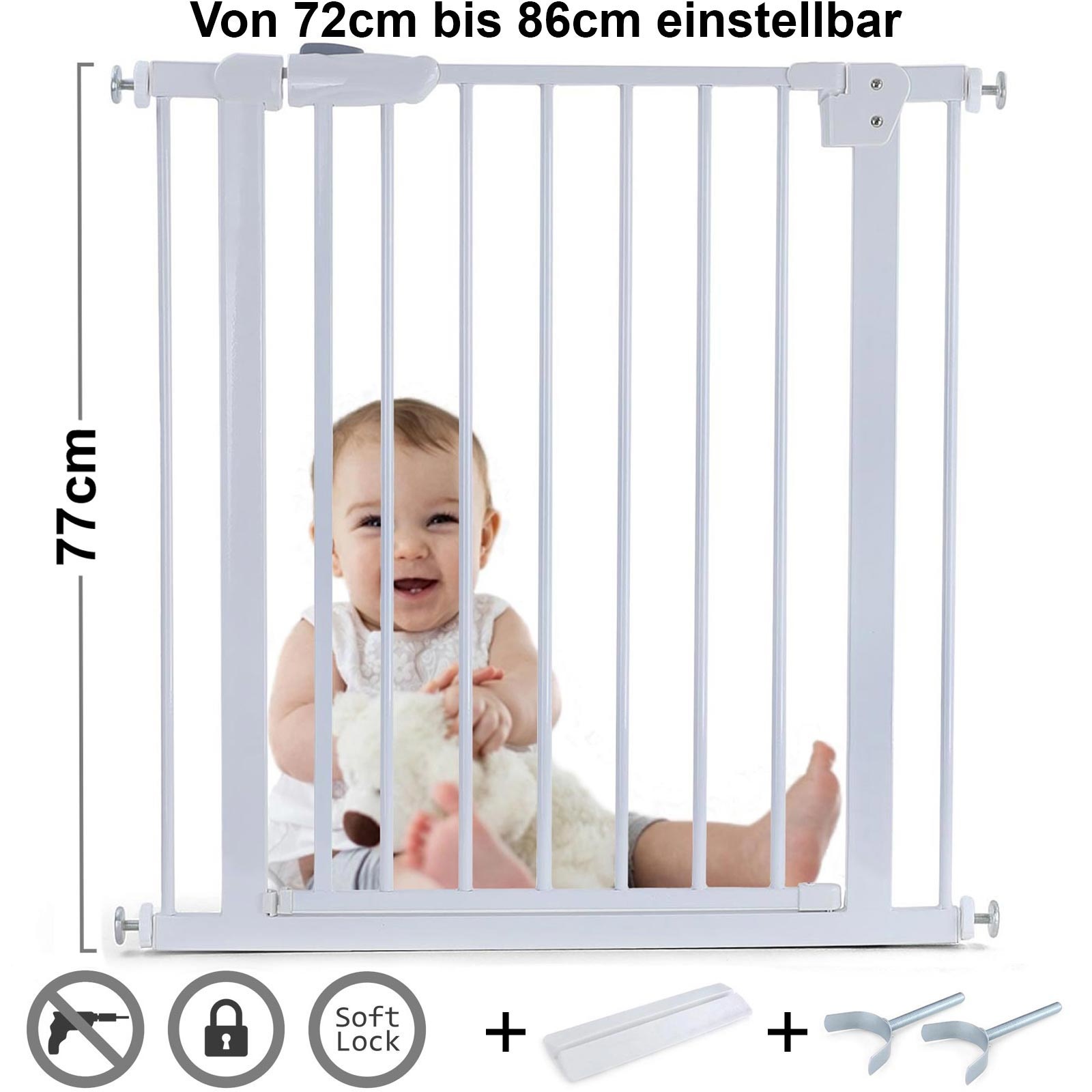 Traphek 72-86cm - metaal - wit - 77cm hoog