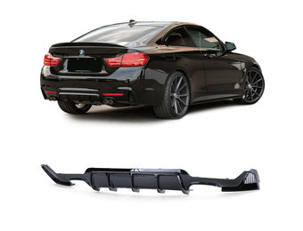 Achterdiffusor - BMW 4 Serie F32 F33 F36 - Glans Zwart - Dubbele Pijp - 100% Passend