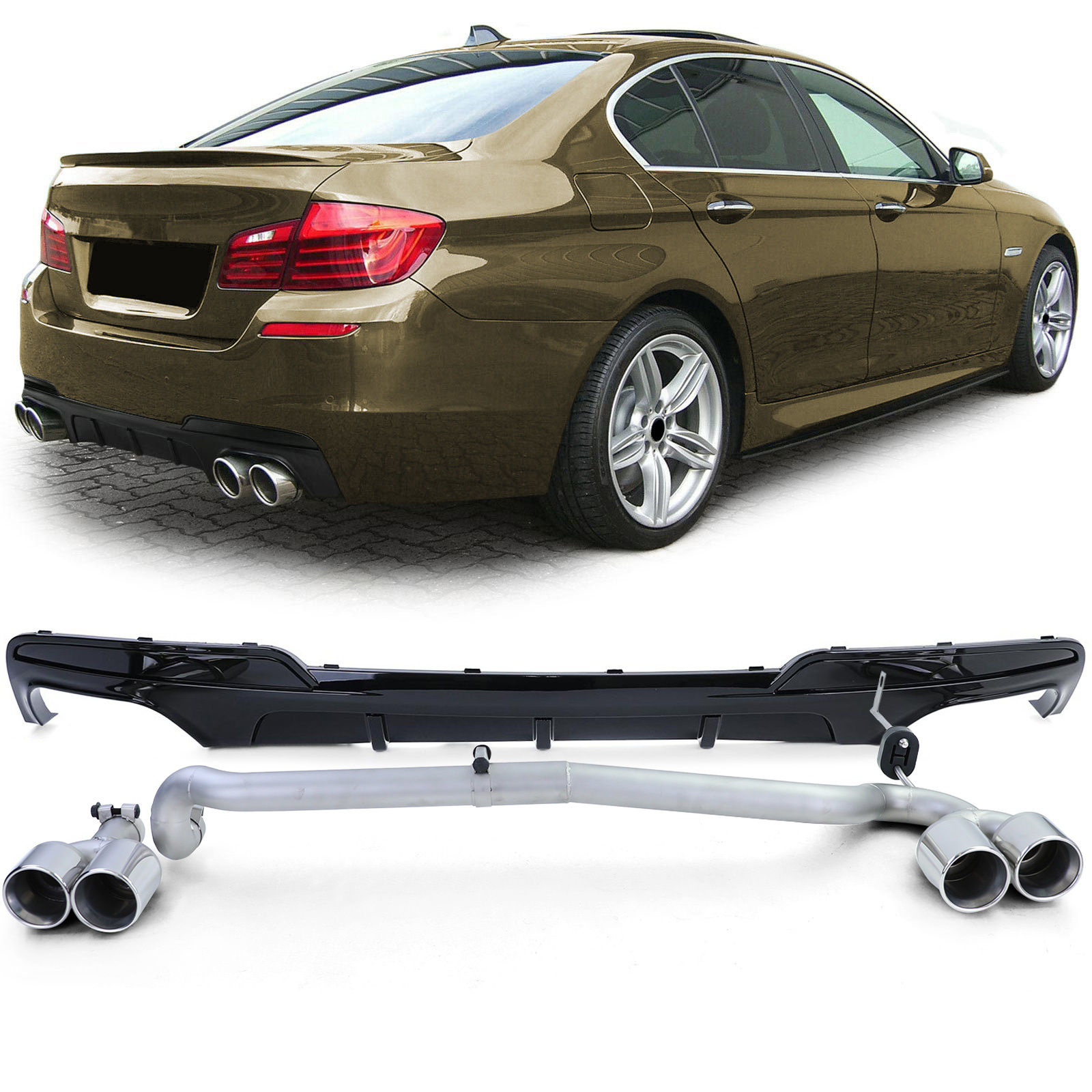 Achterdiffusor - BMW F10 F11 520 525 528 530 - RVS - Sport optiek