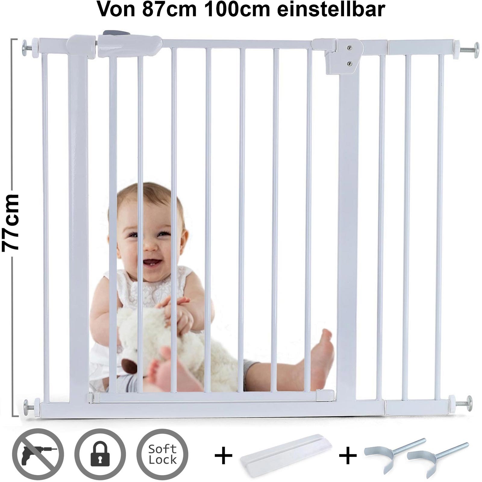 Traphek 87-100cm - metaal - wit - 77cm hoog