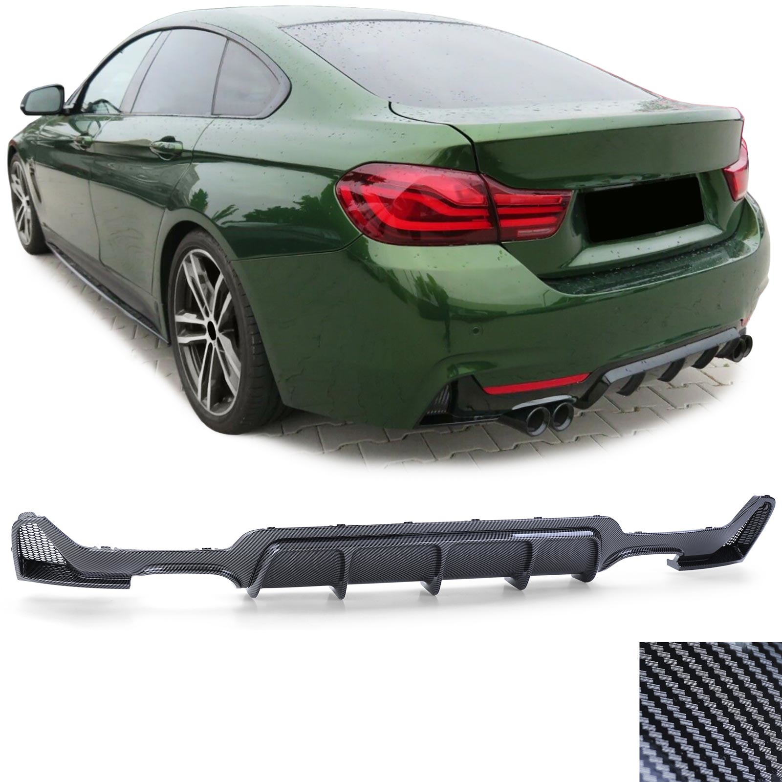 Achterdiffusor geschikt voor BMW 4 Serie F32 F33 F36 - Carbon look - Dubbele pijp
