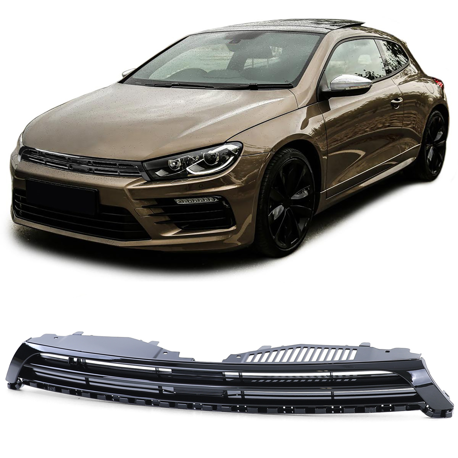 Bumper Grill - VW Scirocco 3 14-17 - R Sport-optiek - Zwart glans
