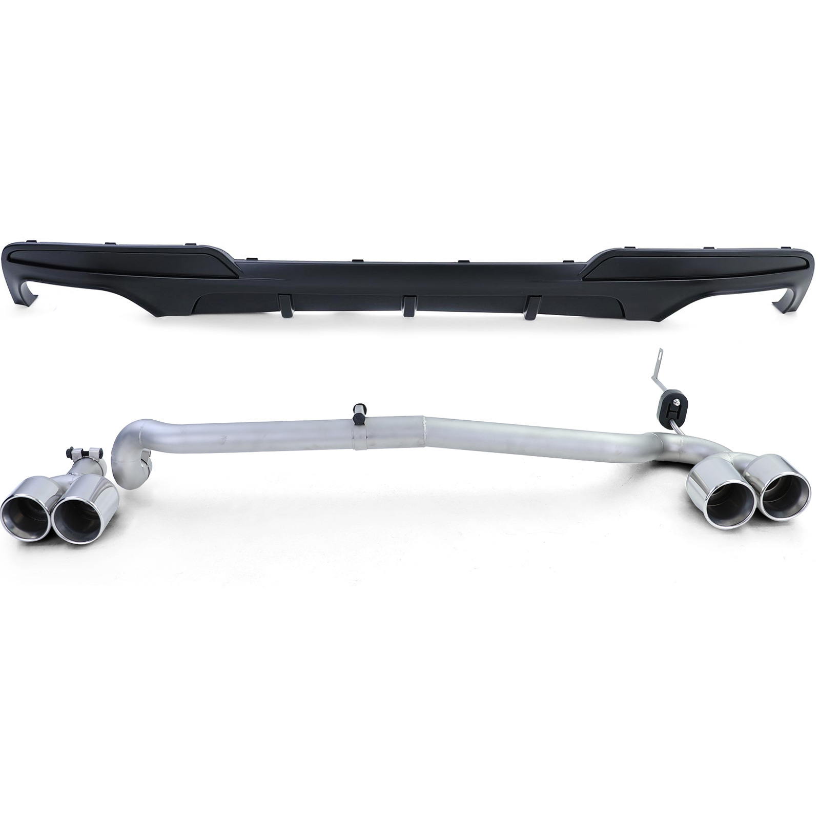 Achterdiffusor geschikt voor BMW F10 F11 520-530 - Mat Zwart - RVS Uitlaatpijpen