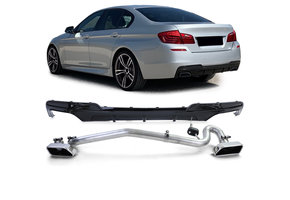 Achterdiffusor - BMW F10 F11 520 525 530 - Glanzend zwart - RVS V8-uitlaatpijpen