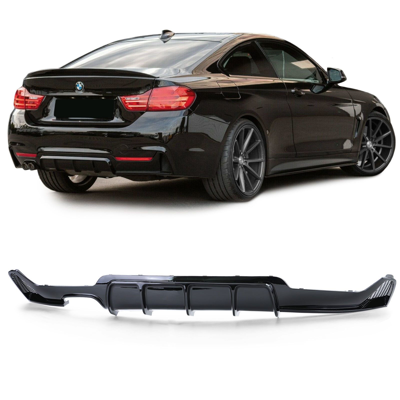 Achterdiffusor - BMW F32 F33 F36 - Zwarte glans - Met uitlaatuitsparing links
