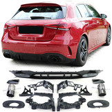 Achterdiffusor geschikt voor Mercedes A-klasse W177 - Sport optiek - Incl. uitlaatpijpen, zwart