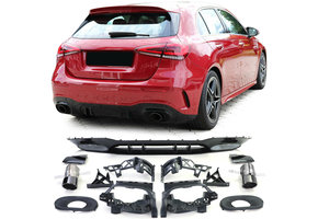 Achterdiffusor geschikt voor Mercedes A-klasse W177 - Sport optiek - Incl. uitlaatpijpen, zwart