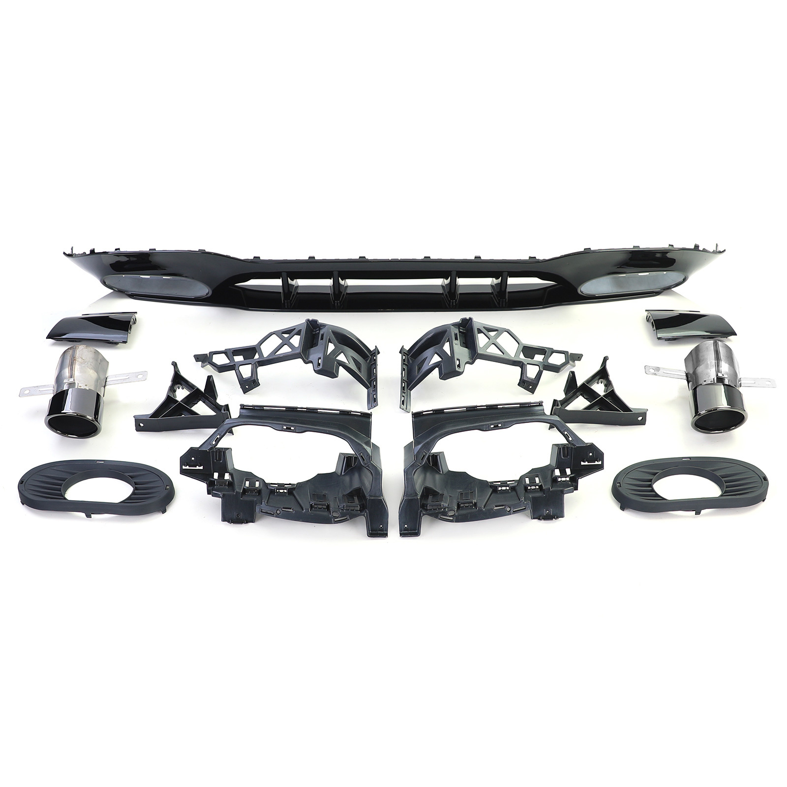 Achterdiffusor geschikt voor Mercedes A-klasse W177 - Sport optiek - Incl. uitlaatpijpen, zwart